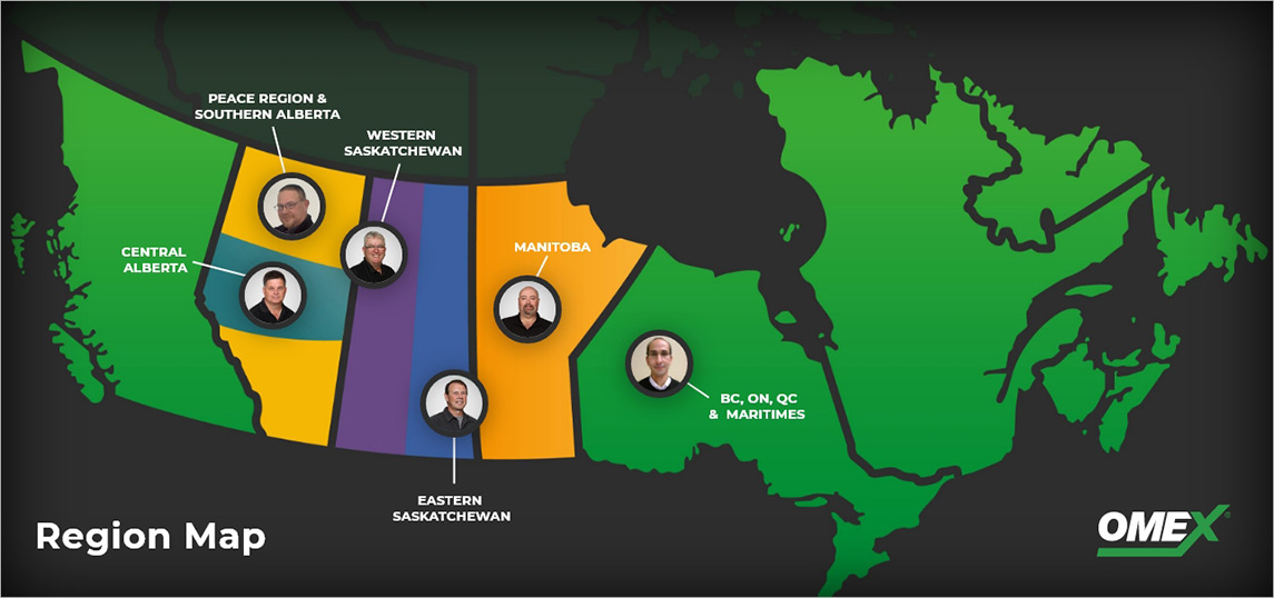 A map of Canadian sales regions and their associated sales representatives